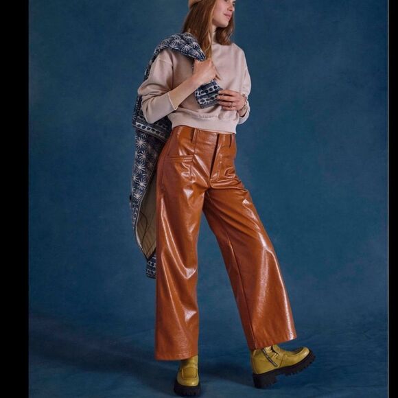 Free People Brown Star Crossed Lovers Straight Pants Size 10 - Picture 11 of 12